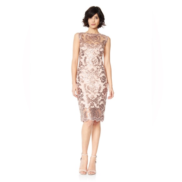 TADASHI SHOJI PAILLETTE EMBROIDERED LACE SHEATH DRESS SIZE 12 - Picture 1 of 8